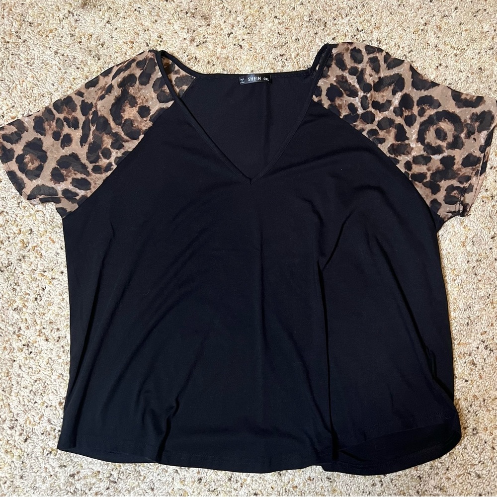 SALE- SHEIN Women’s Shirt, Black with leopard Sleeves sz: XL FINAL MARKDOWN